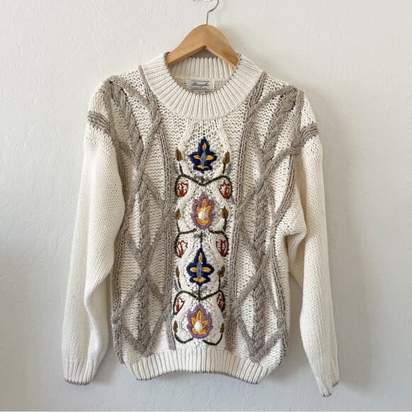 Vintage Crotchet Knit Floral Sweater - Picture 1 of 5